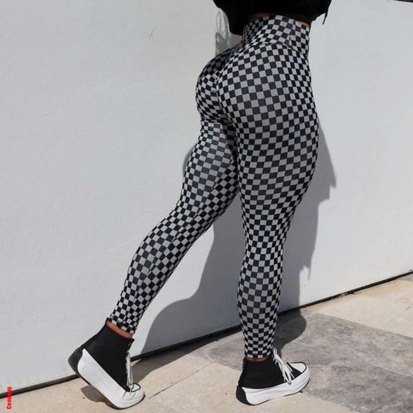 Lu Lu Align Pant Mujer Yoga Deporte Fitness Rejilla en blanco y negro Scrunch Leggings Push Up Cintura alta Medias de gimnasio Pantalones sexy Limones LL Ejercicio