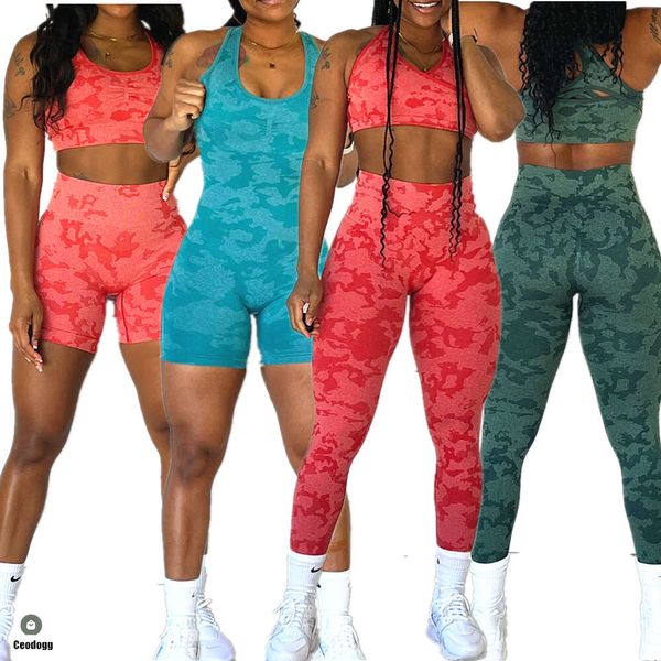 Lu Lu Align Conjuntos de camuflaje de yoga para mujer sin costuras Entrenamiento Scrunch Legging Shorts Back Cross One Mono femenino Fitness Gym Mamelucos Trajes activos Limones LL Ejercicio