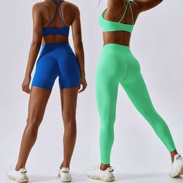 Lu Lu Align Sportwear 2-delige set Dames Workout Vrouwelijke Gym Sportbeha-leggings Bijpassende kleding Naadloze broek Sexy leggings Yoga Citroen LL vrouw