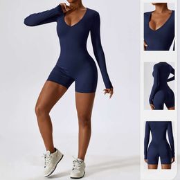 Lu Lu Align cintura mujer estiramiento cuello en V ceñido manga larga mono gimnasio correr secado rápido ropa deportiva resistente al desgaste Yoga mujer