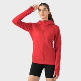 Lu Lu Coat Hoody Align T-shirt pour femme avec veste Automne Hiver épais à capuche Sport Yoga Lemon LL Veste de gym Coupe ajustée Trou pour le pouce Course en plein air Manches longues