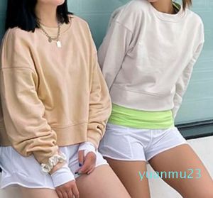 Lu Lu Manteau à capuche Vestes à capuche Align Lemon Yoga Outfit T-shirt surdimensionné à manches longues pour femme Sweat court à la taille Coupe décontractée Haut d'entraînement décontracté