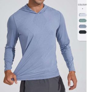 LU LU L Chemise à capuche à séchage rapide pour hommes avec manches longues, t-shirt d'entraînement de course, compression respirante, haut d'équitation, vêtements tendance Rdde Fashionable Clothes 778