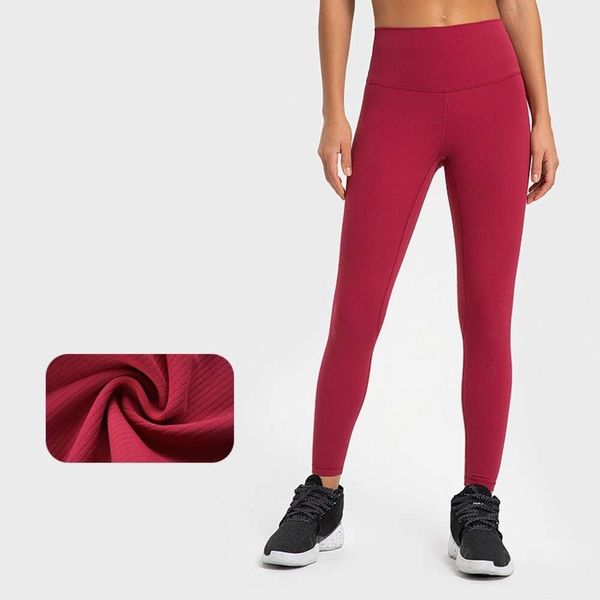 Lu Lu Leggings Tenue de Yoga Couleur Unie Côtelée Taille Haute Compression Legging Athlétique Fitness Sport Aligner Pantalon Citron Entraînement Jogging Livraison Gratuite