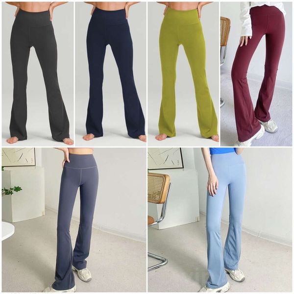 LU LU LEMENS alineado yoga mujer fitness accesorios sueltos pantalones culturismo deportes mini pantalones acampanados de campana atlética dama sexy levantamiento de pierna ancha pantalón lleno