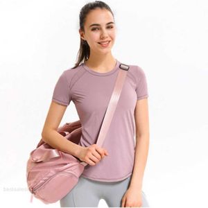 Lu Lu Lemens nieuwe zomer dames yogakleding korte mouwen fitness sport sneldrogend garenpatroon luchtelastisch T-shirt kleding goede top