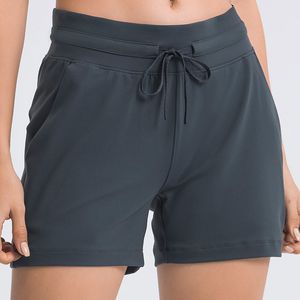 Lu Lu lemens Shorts de Yoga Pantalons Courts de Sport pour Femmes Tenues de Yoga décontractées pour Dames vêtements de Sport Dames Filles Courir vêtements de Fitness Shorts à Cordon de Serrage Cinchable