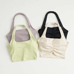 Lu Lu Lemon Align Baixo Suporte Halter Strap Acolchoado Yoga Colete Sutiãs Esportivos Para Mulheres Amanteigado Macio Backless Sexy Crop Tops Construídos em Sutiã Top de Ginásio