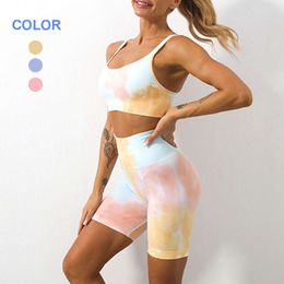 Lu Lu Lemon Align Gym sin costura Set Dos piezas Dos Piezas para mujeres Tie Dye Dye Sports Sports Crop Top Shorts Sets Fitness Leggings Athletic Wear