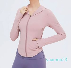 Lu Lu citron aligner femmes Yoga Sport veste à capuche manteau à fermeture éclair haut à manches longues chemises mince Fitness course pouce trou Yoga