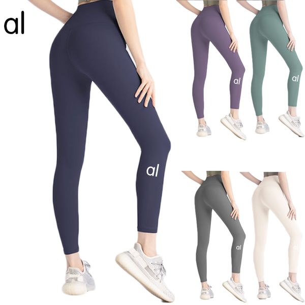 lu lu citron lycra tissu solide ALOLULU couleur femmes pantalons de yoga taille haute sport vêtements de sport Leggings élastique Fitness dame pantalons de sports de plein air