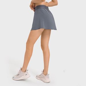 LU LU LEMONS Pantalon de survêtement de yoga taille moyenne refroidi à l'eau 2 en 1, short de tennis, doublure intégrée, poche latérale, jupes courtes de sport pour femmes intégrées