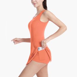 LU LU LEMONS Fie Sport Tenni falda antiligera de una pieza Dre parte de atrás bonita para correr Yoga gimnasio vestir a las mujeres