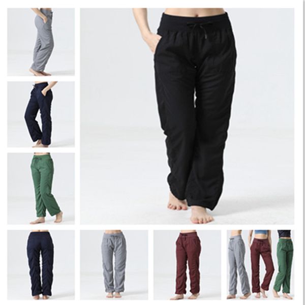 LU LU LEMONS Pantalon de sport ample pour femme, longueur complète, jambes larges, pantalon d'entraînement, de course, d'exercice, Capris extensible dans 4 directions avec poches