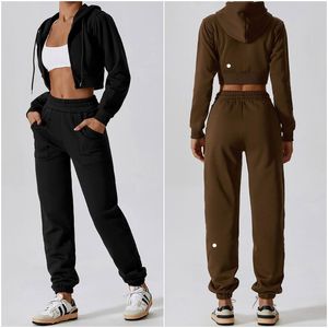 Lu Lu Lemons Tentiglage Femme Yoga Hiver Hooded Tops Pantalons One Set Sleeve Vestes Long Pant Extrucy Sport Gym Gym Running Veste Sports Sports Hoodies