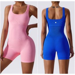 LU LU LEMONS Tenues Combinaisons pour femmes sans manches Ajustement serré Danse Sport Yoga Leggings Shorts Respirant Filetage Matériel Combinaison Élastique