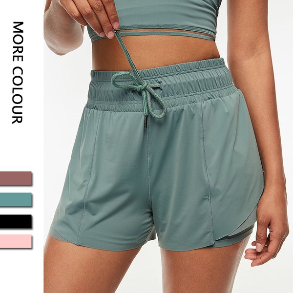 LU LU LEMONS Shorts Nude Sports Femmes Faux Deux Pièces Fiess Running Yoga Court Bare Yarn Edge Femmes Sous-Vêtements Exercice Gym Vêtements