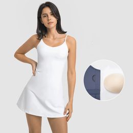 LU LU CITROENEN Band vrouwen-714 Yoga Dunne Tennis Tank Tops met Borst Pad Hoge Elastische Slim Fit Ademende Sport jurk