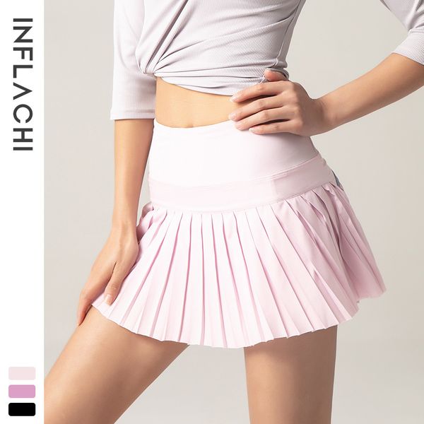 Lu Lu Citrons Short de Tennis Vêtements de Sport Femmes Courir Sport Fiess Jupes de Golf avec Poche Pantalon de Yoga Sexy Jupe plissée Respirante