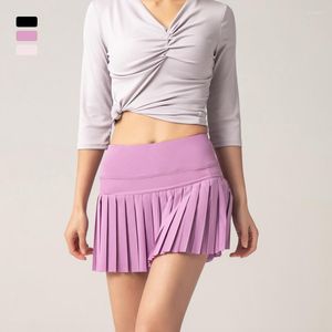 LU LU CITROENEN Vrouwen Rokken Golf Tennis Geplooide Broekkirt Sport Fiess Shorts Pocket Hoge Taille Yoga Running Rok Gym Kleding