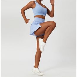 LU LU LEMONS Femmes Yoga -6358 Tenue Taille Haute Jupes De Tennis Chaudes Gilet Jupe D'exercice Pom-Pom Girl Robes Courtes Fiess Wear Running Pantalon Doublé Élastique