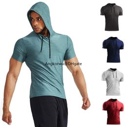 LU LU LEMONS Yoga pak Heren Hoge hals Capuchon Sneldrogend Gym Spiertraining Top Slim Fit Ademend Basketba T-shirt Zacht en geschikt Casual Korte sle