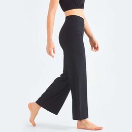 Lu Lu Broek uitlijnen Citroen Yoga Vrouwen Wijde Pijpen Broek Draag Flare Bodems Losse Zonnebrandcrème Legging Pilates Workout Sport Casual Broek Jogger