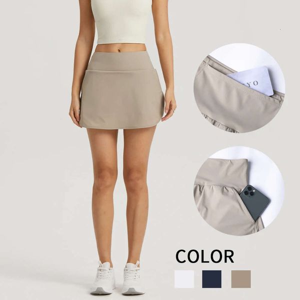 Pantalones cortos Lu Lu Alinear alternativas Falda de tenis vendedora caliente con pantalones cortos en el interior Grils anti-vaciado Deporte Yoga Ropa de limones 2 bolsillos al lado y cintura LL