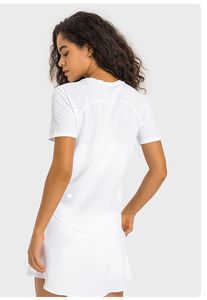 Lu Lu sport femmes t-shirt Yoga manches courtes séchage rapide t-shirt ample col rond vêtements de sport respirant course Fiess Tennis haut