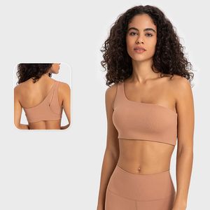 LU LU SPR Geribbelde Yoga Tops Asymmetrische Bh met één bandje Sexy Rib Beha Verwijderbare Cups Sportbeha's Mode ingerie