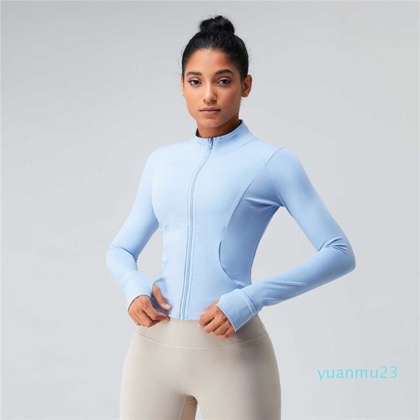 Lu Lu estilo Invisible Zip deporte ejercicio atletismo chaqueta con bolsillo pulgar manga Fitness Yoga desgaste chaqueta gimnasio