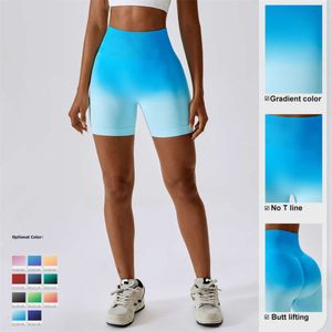 Lu Lu Yoga Lemon Algin Mujeres Fitness Shorts Levantamiento de glúteos Sin costuras Color degradado Gimnasio Entrenamiento Leggings cortos Cintura alta Pantalones deportivos Lady Activewear LL Align gym cl