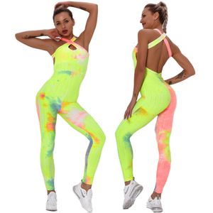 Lu Lu Yoga Lemon Algin Dames Rumper Tie Dye Sexy Fitness Jumpsuit Sport Backless bodysuit Een stuk Workout Sportkleding Gymkleding Dames trainingspak LL Align gym kleden