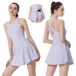 Lu Lu Yoga Citron Algin Femmes Tennis Robe Costume En Plein Air Gym Sports Fitness Jupe Décontractée Vêtements Costume D'entraînement Golf Badminton Robe Femmes Vêtements De Sport LL Align gym vêtements