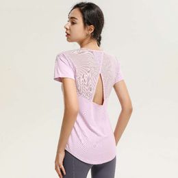 Lu Lu Yoga citron T-Shirt femme Tee hauts AI nouveau col à manches courtes ample haut de sport T-shirt danse Fitness robe couvrir Alo course athlétique