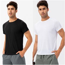 Lu Lu Yoga Outfit T-shirts pour hommes Vêtements de sport Exercice Fiess Wear Sportwear Entraîneur Chemises de course Hauts d'extérieur Manches courtes Élastique Respirant