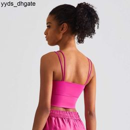 Lu Lu Traje de yoga Color sólido Sujetador deportivo Apretado Deporte Alinear Limones Chaleco Mujer Top Ropa interior femenina Tirantes sexy Blusas Ropa de gimnasio Almohadilla para el pecho extraíble
