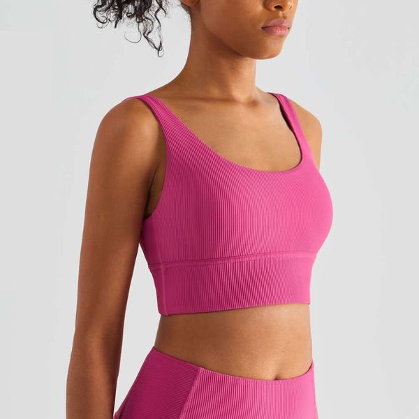 Lu Lu Yoga Outfit Couleur Unie Fitness Soutien-Gorge Sexy Sport Align Citrons Top Collants Gilet Entraînement Côtelé Réservoir Run Push Up Crop Haute Résistance Beauté Dos Gym Vêtement