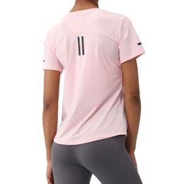 Lu Lu Yoga-Outfit, einfarbig, Fitnessstudio, kurzärmelig, Fitness, Damen-T-Shirt, bauchfreies Top, Sport, Ausrichtung, Zitrone, Rundhalsausschnitt, feuchtigkeitsregulierend, Training, Joggen