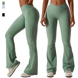 Lu Lu Yoga Broek Citroen Algin Damesbroeken Bell Bottom Flared Sportlegging Naadloos Citroen Hoge Taille Danstraining Dames Sportkleding Fitnessbroeken LL Align gym kleden