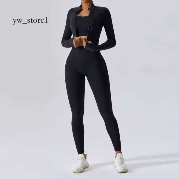Lu Lu Yoga survêtement Gym Fitness ensemble de sport pour femmes Lu Lememm Wokrout femmes vêtements pantalons à manches longues haut court dos croisé soutien-gorge de sport 3 pièces 3116
