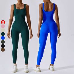 Lu Lu Yoga Vrouwen Fitness Sportkleding Gym Workout Geribbelde Bodycon Jumpsuit Sexy Vrouwen Jumpsuits Speelpakjes Body Lu Lememm Wokrout