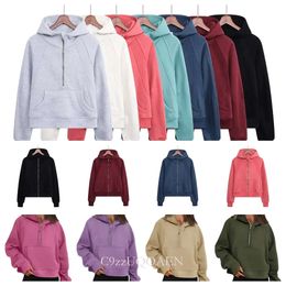 Lu Lulumenmen Womens Lululemen Yoga Hoodie Half Zip Yoga Stuer Designer Sweatshirt Hooded Ladies Gym Sports Sports Outdoor Sports Jogging 634