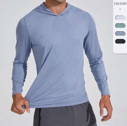 Lu-Sudadera con capucha para hombre, camisa de secado rápido con manga larga, camisetas de entrenamiento para correr, camiseta de compresión transpirable, tendencia adelgazante