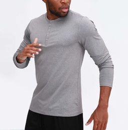 Lu Mannen Yoga Outfit Sport T-shirt met lange mouwen Heren Sportstijl Kraag met knoop Shirt Training Fitnesskleding Elastisch Sneldrogend Slijtage 22