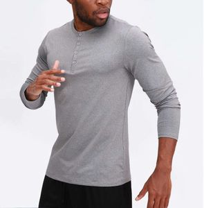 Lu Hommes Yoga Outfit Sports T-shirt à manches longues Mens Sport Style Col Bouton Chemise Formation Fitness Vêtements Élastique À Séchage Rapide LU L Designer T-shirt45