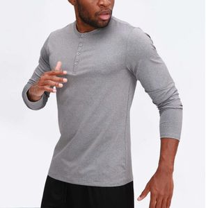 lu Hombres Traje de yoga Deportes Camiseta de manga larga Estilo deportivo para hombre Camisa con botones Entrenamiento Ropa deportiva Elástico Rápido El mismo modelo para celebridades de Internet6688