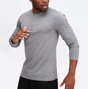 lu Hommes Yoga Outfit Sport T-shirt à manches longues Mens Sport Style Col bouton Chemise Formation Fitness Vêtements Élastique Séchage rapide Wear fashion 265
