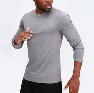 lu Hommes Yoga Outfit Sport T-shirt à manches longues Mens Sport Style Col bouton Chemise Formation Fitness Vêtements Élastique Séchage rapide Porter ventiler