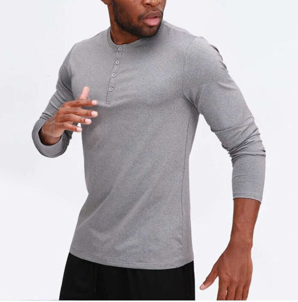 lu Hommes Yoga Outfit Sport T-shirt à manches longues Mens Sport Style Col bouton Chemise Formation Fitness Vêtements Élastique Séchage rapide Ventilate67897